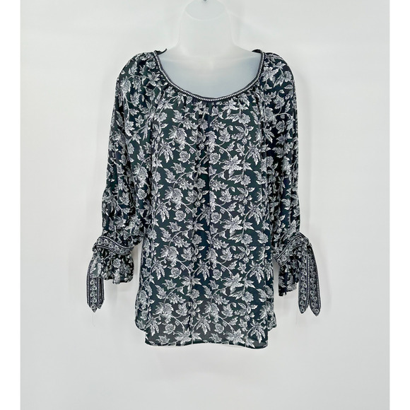 Max Studio Top Womens XS‎ Oversize Floral Whimsigoth Boho Flowy Cottagecore - Picture 1 of 11